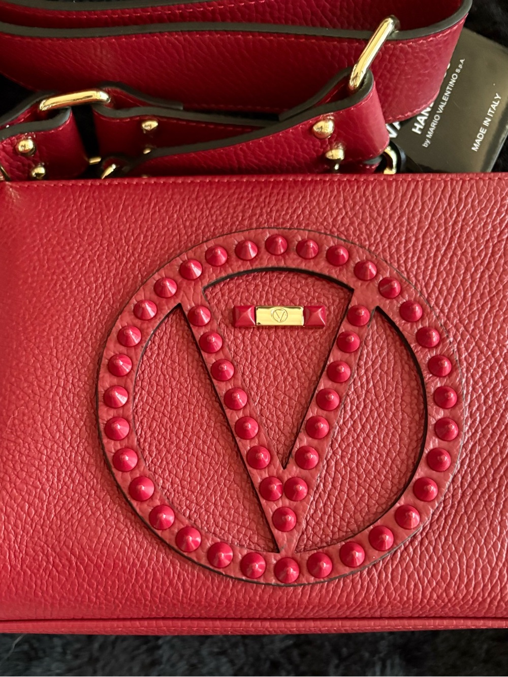 Mario Valentino, Red Studded, V-Logo Crossbody Bag